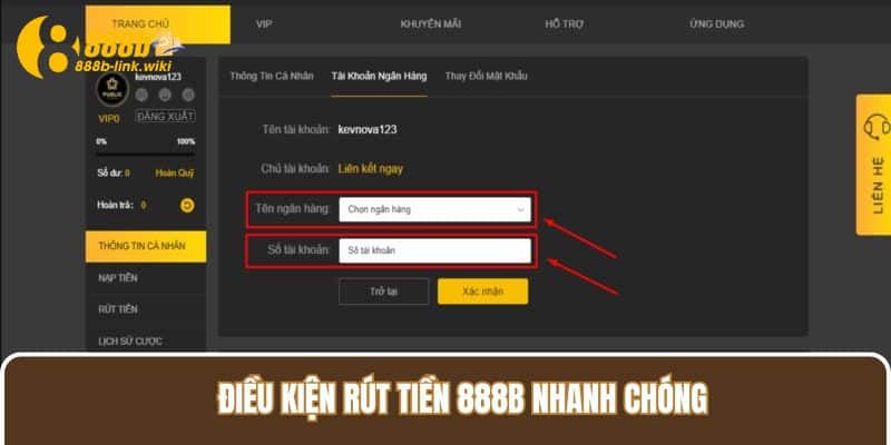 Điều kiện rút tiền 888B nhanh chóng